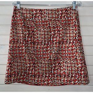 NWT Ann Taylor Sz 6 Cotton Stretch Abstract Print A-line Skirt Lined Red Taupe